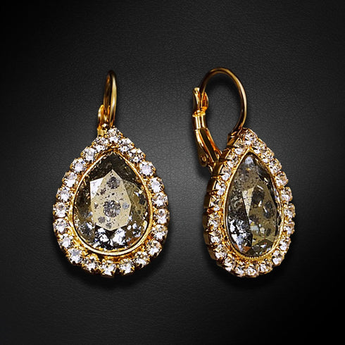 Auskarai "Debesų Lašas (Auksinė Patina)" su Swarovski™ kristalais
